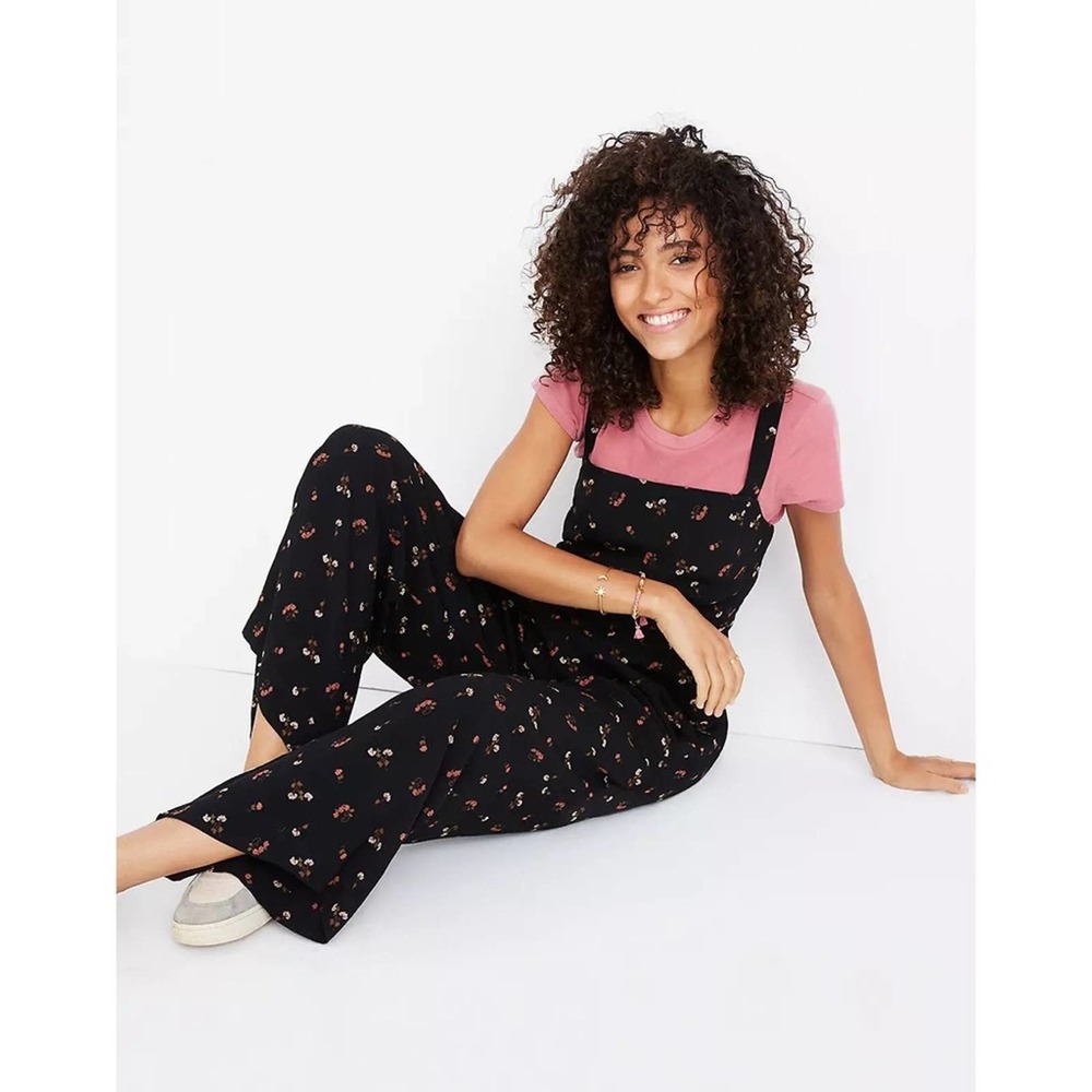 Madewell Black Floral Smocked Jumpsuit Womens Size 0 - Picture 3 of 10
